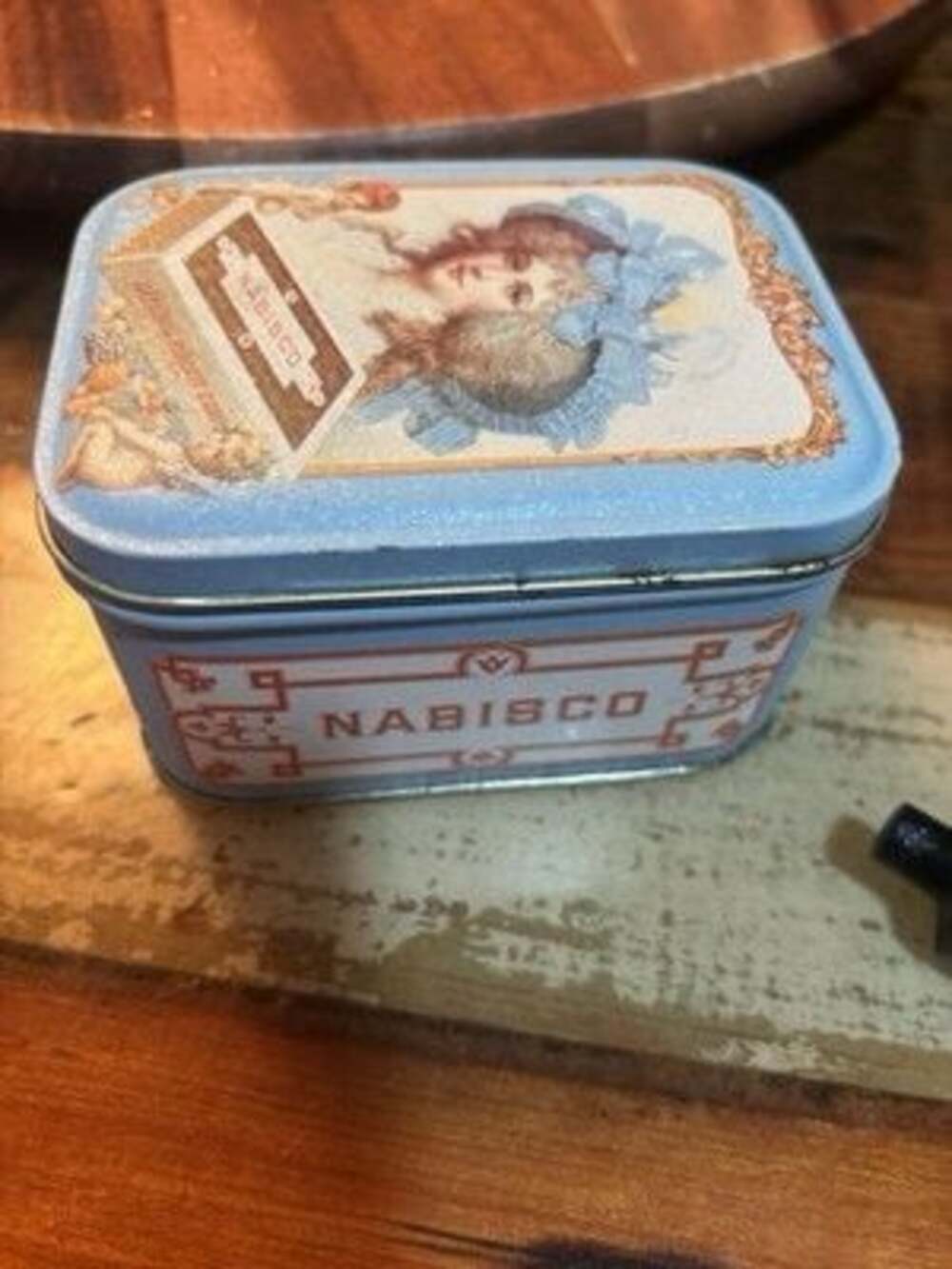 Nabisco Vintage Advertising Tin Blue Lady Artwork Cereal Collectible